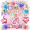 Pastel 4th Birthday Colorful Party Decorations Girls Pink Number 4 Balloon by KAINSY