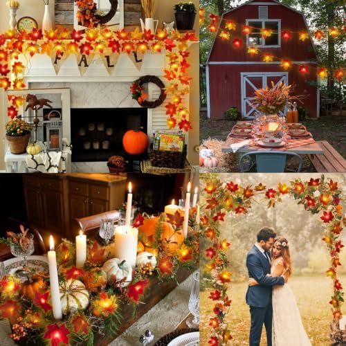 Runleo 2 Pack Fall Decorations for Home Maple Leaf Lights Total 20ft 40 LED - Image 3