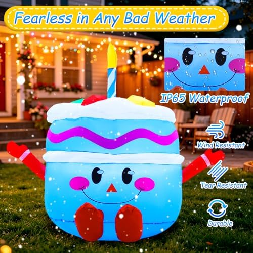4.3Ft Cute Inflatable Cake Outdoor Decoration, Mirthful Cake Doll with Arm & Leg Blow Up Birthday Party Event Indoor Garden Lawn Yard Inflatables Decor, Blue - Image 5