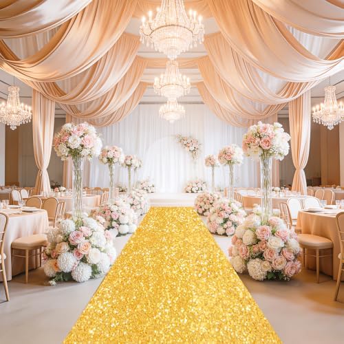 FUHSY Gold Carpet Runner Sequin Aisle Runner Runway Rug for Party 2FT x 15FT Long Sparkly Wedding Runners for Prom Birthday Hallway Aisle Decorations - Image 4