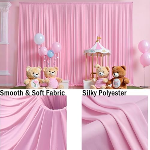 20ft x 12ft Wrinkle Free Pink Backdrop Curtains for Parties, Pink Photo Backdrop Drapes 12FT Long Silky Back Drop Cloth for Wedding Birthday Photography Background Decor - Image 5