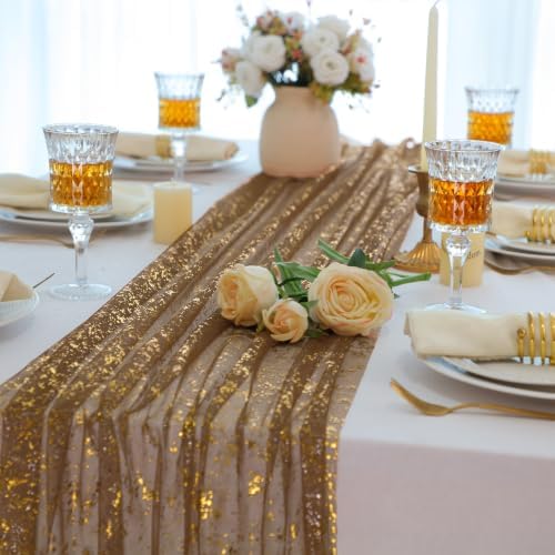 Snowkingdom 6Pcs 10Ft Coffee Gold Gauze Sheer Table Runner - Image 4