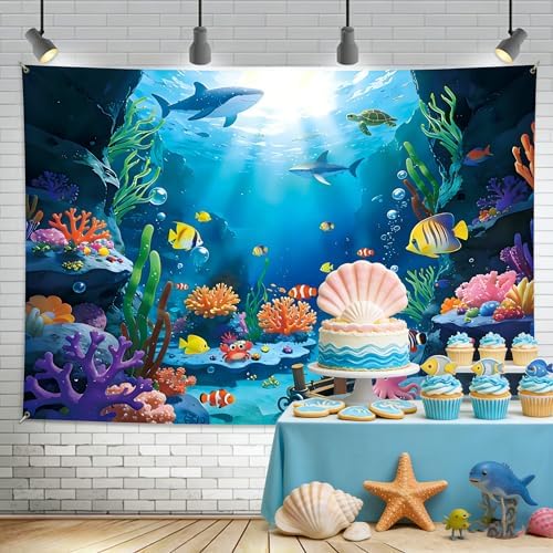 Under The Sea Backdrop, 8x6Ft Ocean Themed Kids Birthday Party Decorations - Image 4
