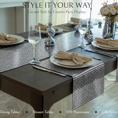 13x72 Inches Black Silver Disco Party Table Runner Glitter Mirror Decor - Image 6