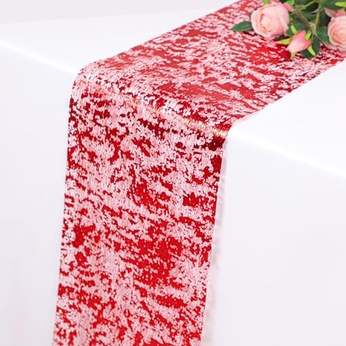 2 Pcs Red Table Runner, Glitter Metallic Foil Mesh Roll 108" Sparkle Decor by Snowkingdom