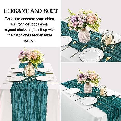 Teal 10FT Cheesecloth Table Runner Boho Gauze Fabric Table Runner Rustic Sheer Runner for Wedding Bridal Baby Shower Birthday Party Boho Table Decor（1 Pack Teal） - Image 3
