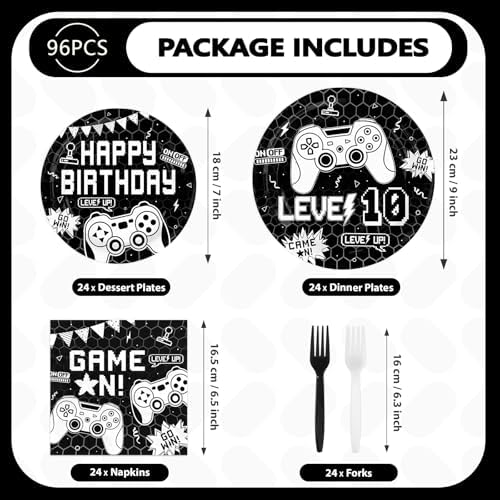 96Pcs Black Video Game 10th Birthday Party Supplies for Boys Serves 24 - Image 3