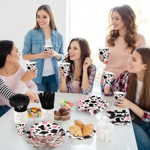 Kochorie 350 PCS Pink Cow Print Party Supplies Set for 50 Guests Includes Cowgirl Pink Cow Party Plates Cups Napkins Utensils for Western Birthday, Baby Shower, Bachelorette Disposable Tableware - Image 6