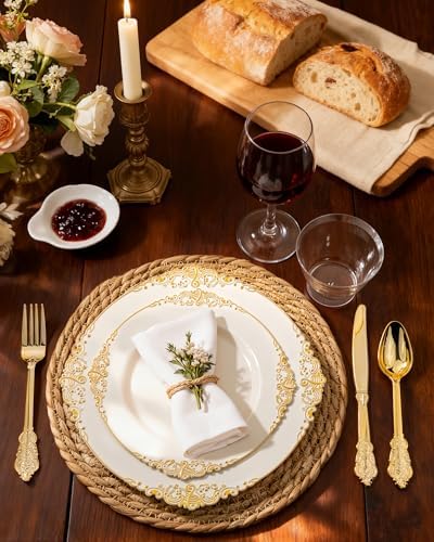 Nervure 175Pcs Ivory Plastic Plates, Disposable Party Plates for 25 Guests - Image 5