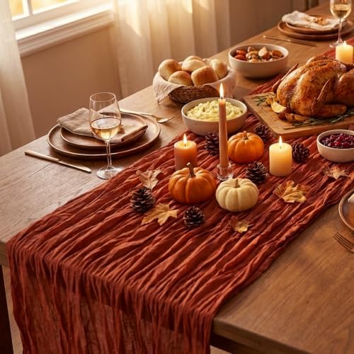6 Pack Terracotta Cheesecloth Table Runner Boho Gauze Fall Decor - Image 4
