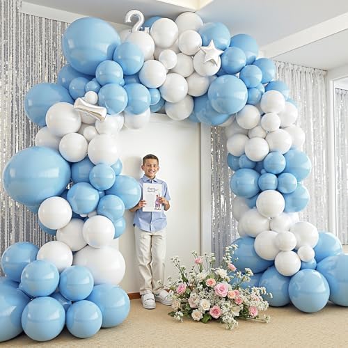412Pcs Blue and White Balloon Arch Kit, 18 12 10 5 Inch Different Size Light Blue White Balloon Garland Kit for Baby Shower Graduation Birthday Wedding Party Decorations - Image 6
