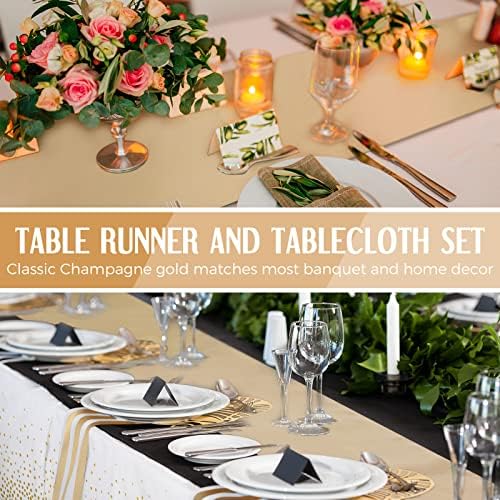 Breling 24 Pack White and Gold Disposable Tablecloths and Table Runner Set - Image 5