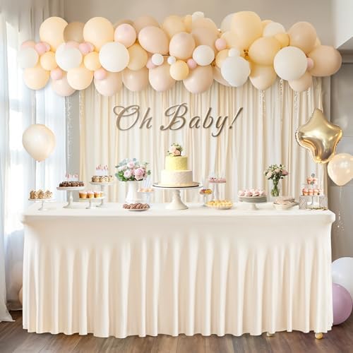 Wish Care 6 Pack Ivory Spandex Table Clothes for 8 Foot Rectangle Tables, 8FT Wrinkle Free Fitted Tablecloths Ruffles Design Table Cover for Party, Banquet, Wedding and Events - Image 6