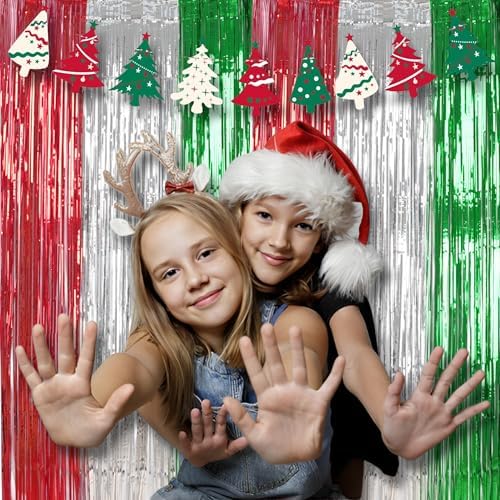 BRAVESHINE Party Fringe Backdrop Red Silver Green Christmas Decorations - Image 2