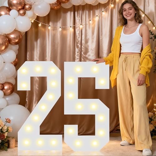 Pooqla 2.4FT Light Up Numbers for 25 Year Old Boy Girl Gifts, Marquee Numbers 2.4 Feet Tall Party Decor for Her Him, Mosaic Big Sign for 25th Birthday Decoration Backdrop, Warm White Large Number 25 by Pooqla