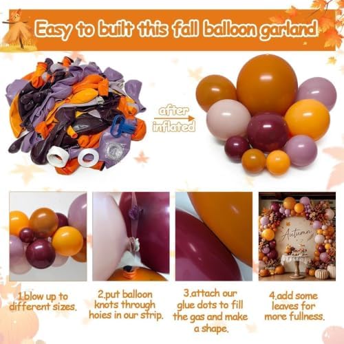 Fall Balloon Arch Garland Kit Double Stuffed Burnt Orange Burgundy Balloons - Image 4