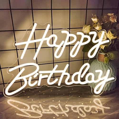 Happy Birthday Neon Signs for Party Decor Dimmable LED Birthday Neon Light for Wall Decor Light Up Happy Birthday Led Signs for Backdrop Birthday Any Ages Bday Celebration Decoration, Warm white by AYwyYjCh