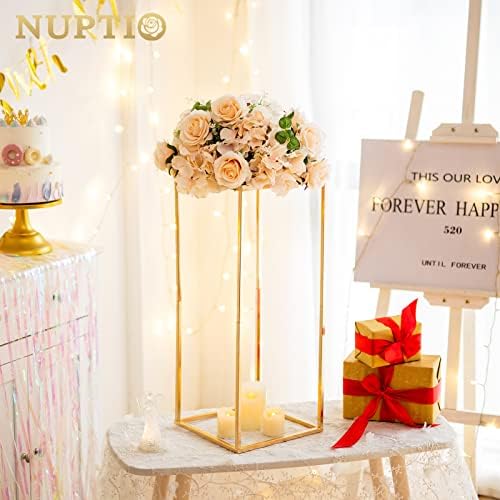 NUPTIO Gold Vases Wedding Centerpieces, Geometric Stand, 23.6" Tall, 10 Pcs - Image 2