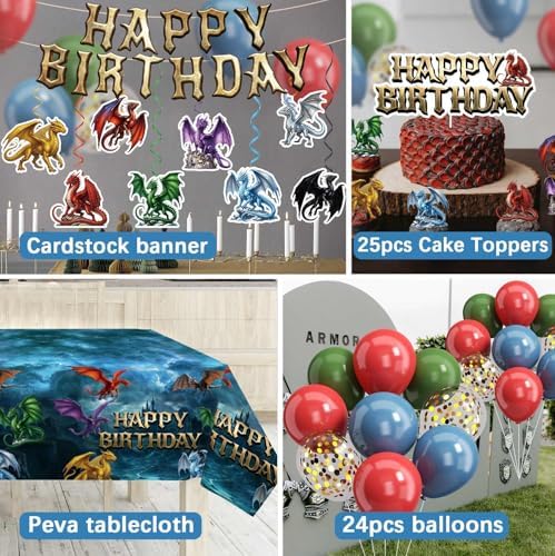 185Pcs Dragon Birthday Party Decorations Serves 25 Guests - Image 2
