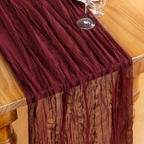 DeZerlor Burgundy Cheesecloth Table Runners 10 Pack Christmas Runners - Image 2