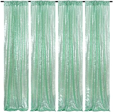 Poise3EHome Mint Green Sequin Backdrop Curtain,4 Panels 2FTx8FT Glitter Background for Party Birthday Party Baby Shower Wedding Christmas Thanksgiving Halloween Holiday Festival Decor by Poise3EHome