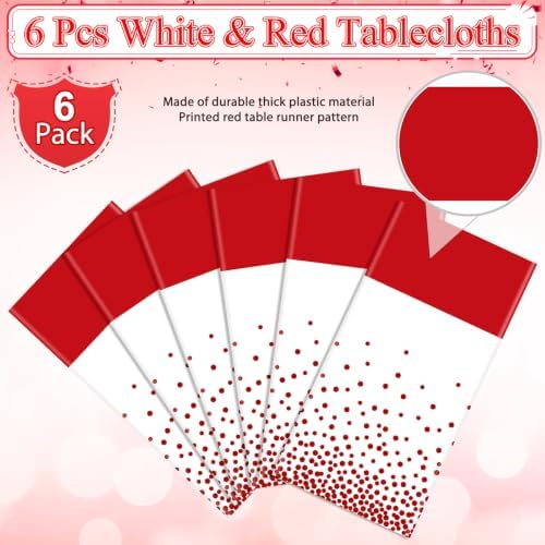 MASHAN 6Pcs White and Red Tablecloth Party Decorations,Plastic Black Table Cloth Printed Red Table Runner Disposable Rectangle Cover for Birthday Weeding Anniversary Graduation Party,54 x108 Inch - Image 4