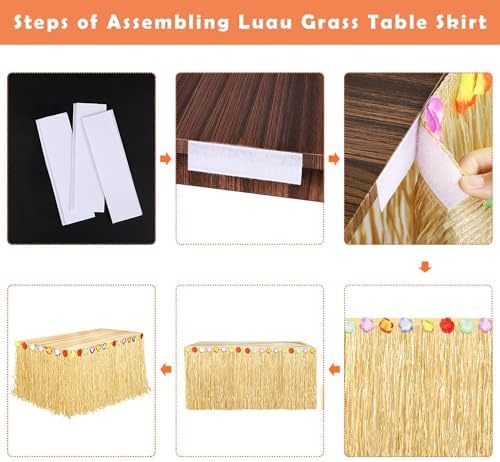 Fovths Luau Grass Table Skirt, Straw Yellow, 9 Feet x 29.5 Inch - Image 4