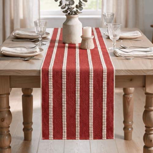 Artoid Mode Red Farmhouse Dashed Stripe Table Runner, Seasonal Holiday Christmas Boho Rustic Kitchen Dining Table Decoration for Home Party Decor 12x120 Inch - Image 2