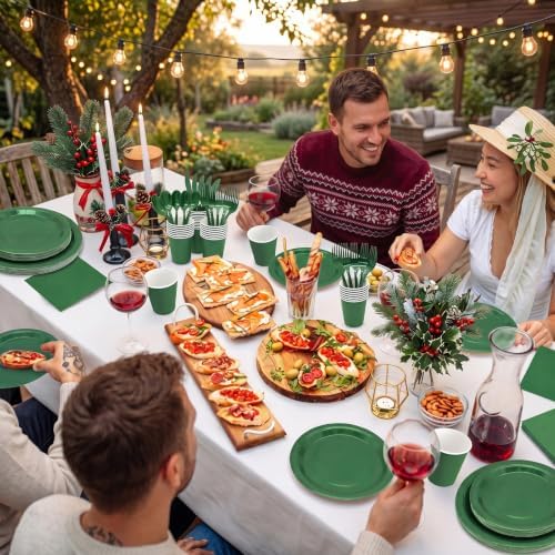 Green Paper Plates Party Supplies,168pcs Green Plates and Napkins Party Supplies Disposable Dinnerware Sets for St. Patrick's Mardi Gras Birthday Decorations Serve 24 - Image 6