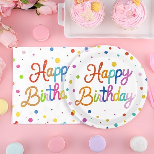50 Pcs Happy Birthday Paper Plates and Napkins Disposable Party Decorations - Image 2