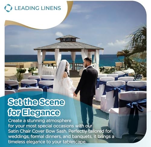 Leading Linens 150 pcs Navy Blue 108"x8" Satin Bow Sash Chair Cover Decor - Image 3