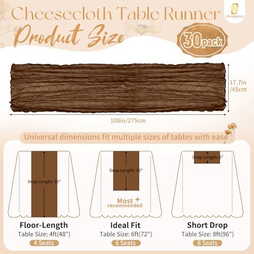 30 Pack Brown Cheesecloth Table Runner 17x108 Inches Boho Home Decor - Image 2