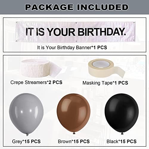 It is Your Birthday Banner, The Office Theme Infamous Husband Birthday Party Decorations,Grey Brown Black Latex Balloons,White Crepe Streamer Rolls + Tape,The Office Birthday Decorations 49Pcs Kit - Image 2