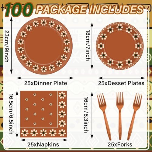 100 Pcs Cielito Lindo Plates Platos De Barro Mexicanos Mexican Party Plates and Napkin Set Mexican Fiesta Birthday Decoration Supplies Tableware Terracotta Flower Clay Pottery Party Favor Serves 25 - Image 2