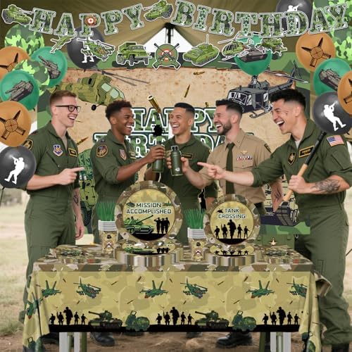 Army Birthday Party Decorations Includes Balloons- Army Banner-Cake Topper-Cupcake Toppers-Backdrop-Plates-Tablecloth-Napkins-Cups and Cutlery for Camo Birthday Party Decorations - Image 4