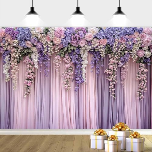 5x3ft Purple Flower Wedding Photography Backdrop Lavender Floral Wedding Bridal Photography Backdrop Anniversary Birthday Baby Shower Girl Party Banner Photo Booth Props Background Wall Decor - Image 4