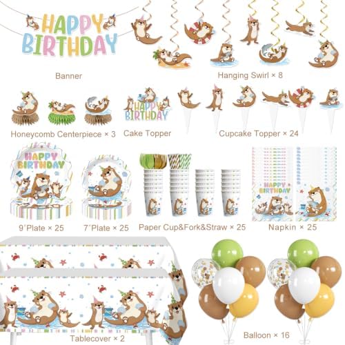 205Pcs Yingoto Cute Otter Birthday Decorations Tableware Set, Serves 25 - Image 2