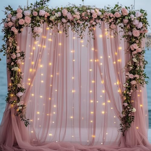 Fomcet Tulle Backdrop Curtains with Lights Dusty Rose 10x10ft Sheer Curtain - Image 6