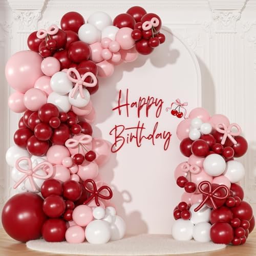 Pink Red Balloon Arch Kit, Cherry Birthday Valentine Decor by NUTTYBASH