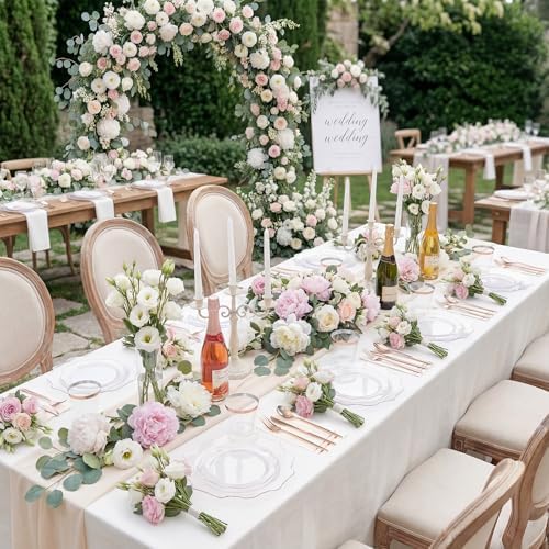 WDF 350Pcs Rose Gold Plastic Plates - Clear Rose Gold Disposable Plates 50Guest Plastic Dinnerware for Birthday/Wedding/Holidays/Thanksgiving/Christmas - Image 2