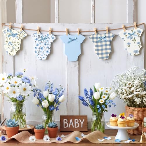 Frienda Baby Boy Banner Baby Shower Blue Bodysuit Garland with Clips by Frienda