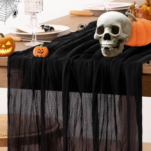 Black Table Runner Halloween Fall Cheesecloth Table Runner Gothic Decor - Image 2