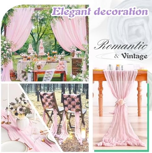 Pink Cheesecloth Table Runner 2 Pack 35" Boho Gauze Runner 120 inches Long Runner Rustic Sheer Fabric Bulk for Boho Baby Shower Wedding Bridal Birthday Party Table Decorations - Image 4