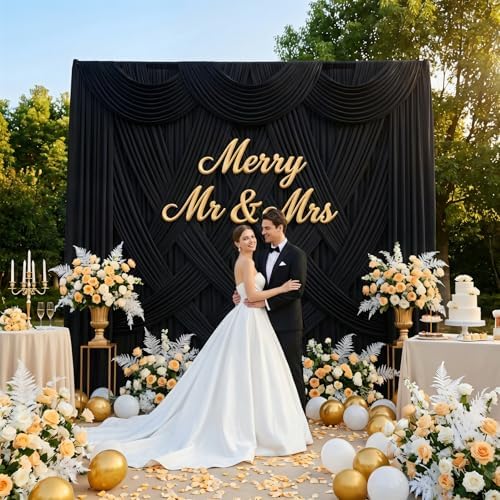Black Backdrop Curtain - 10x10FT Back Drop Curtains for Parties Wrinkle-Free Soft Polyester Photo Backdrop Wedding Decorations Photoground Backdrop Stain-Resistant for Back Drop Stand, 2 Panels - Image 4