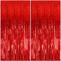 2 Pack Foil Curtain Backdrop Red Metallic Tinsel Foil Fringe Curtains Photo Booth Props for Birthday Wedding Engagement Baby Shower Bachelorette Christmas Holiday Celebration Party Decorations by KEJ