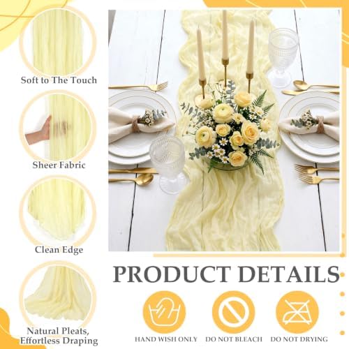 6 Pcs Butter Yellow Cheesecloth Table Runner 118" Cloth Runner - Image 4