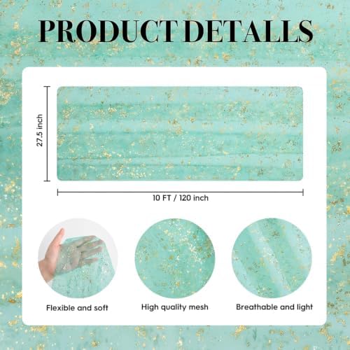 Artoid Mode 6Pcs Turquoise Gauze Gold Table Runner 10FT, Glitter Metallic Foil Sheer Dining Wedding Anniversary Holiday Table Decor for Home Party - Image 7