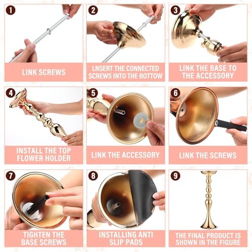 Sadnyy 12 Pcs Metal Flower Arrangements Stand Metal Wedding Centerpiece Stand Gold Vase Centerpiece Tall Table Decor Flower Vase for Wedding Reception Event Party Hotel Home Decor (16.9 Inch) - Image 7