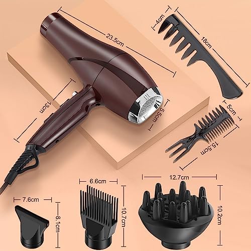 2000 Watt Hair Dryer, ARDIRO Blow Dryer with Diffuser Comb Concentrator for Women Men, Negative Ionic Quiet Hairdryer with Powerful Fast Dryring AC Motor for Curls - Image 6