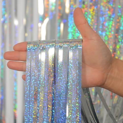 Silver Tinsel Curtain Backdrop 3 Pack, 3.2 x 8.2 FT Party Decorations - Image 4